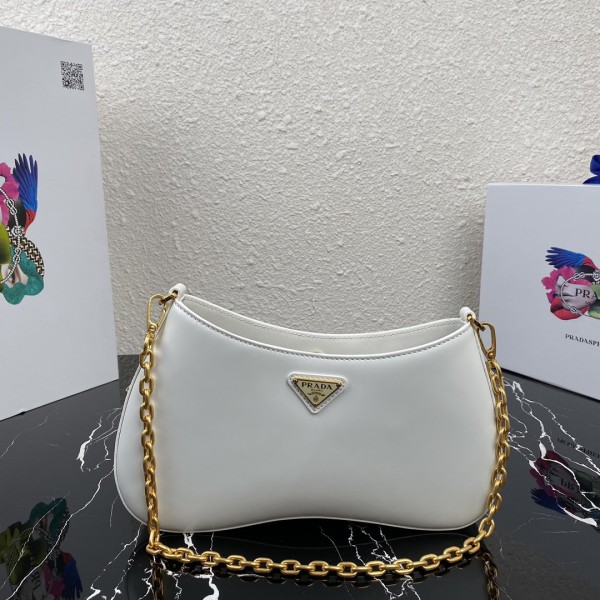 Prada Medieval Cleo Leather Bag White PR012