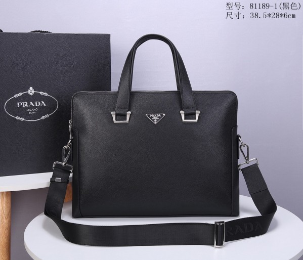 Prada Saffiano Leather Briefcase Black PR068