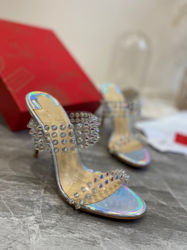 Christian Louboutin Spiked Mule Silver CL-H036