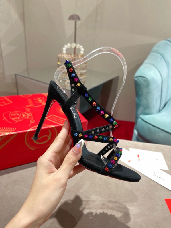 Christian Louboutin Colorful Spiked Strap Sandal Black CL-H044