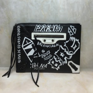 Balenciaga Graffiti Bazaar Leather Clutch Black BGCL-002