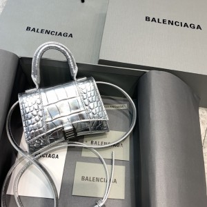 Balenciaga Hourglass Mini Crocodile Bag Silver BGHGMN-003