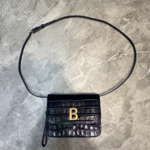Balenciaga Small B Bag Crocodile Dark Blue BGSB-002