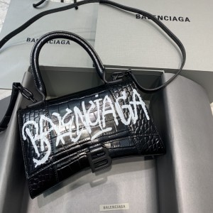 Balenciaga Hourglass Crocodile Logo Bag Black (2 Sizes) BHXS-008