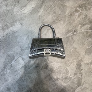 Balenciaga Hourglass Silver Crocodile Bag (2 Sizes) BHXS-009