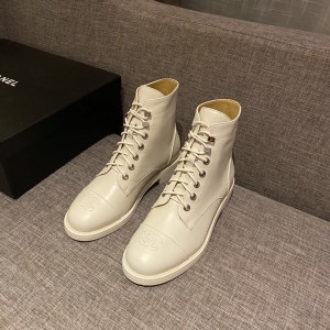 Chanel Lace-up Leather Boots White CHN-115