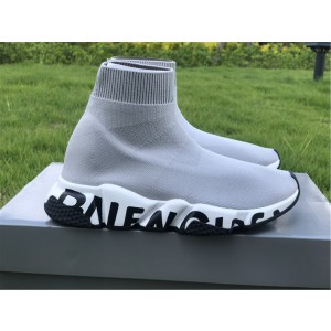 Balenciaga White/Black Graffiti Speed Sneaker Gray (BAL-W25)